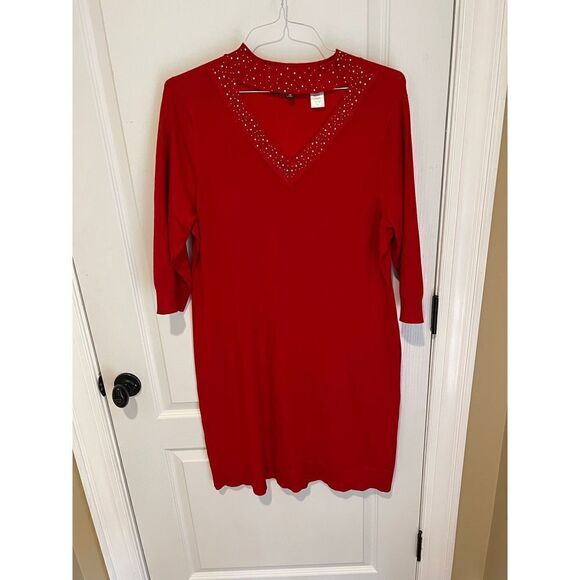 Alison Andrews red sweater dress with sparkles Plus 1X - Picture 1 of 11